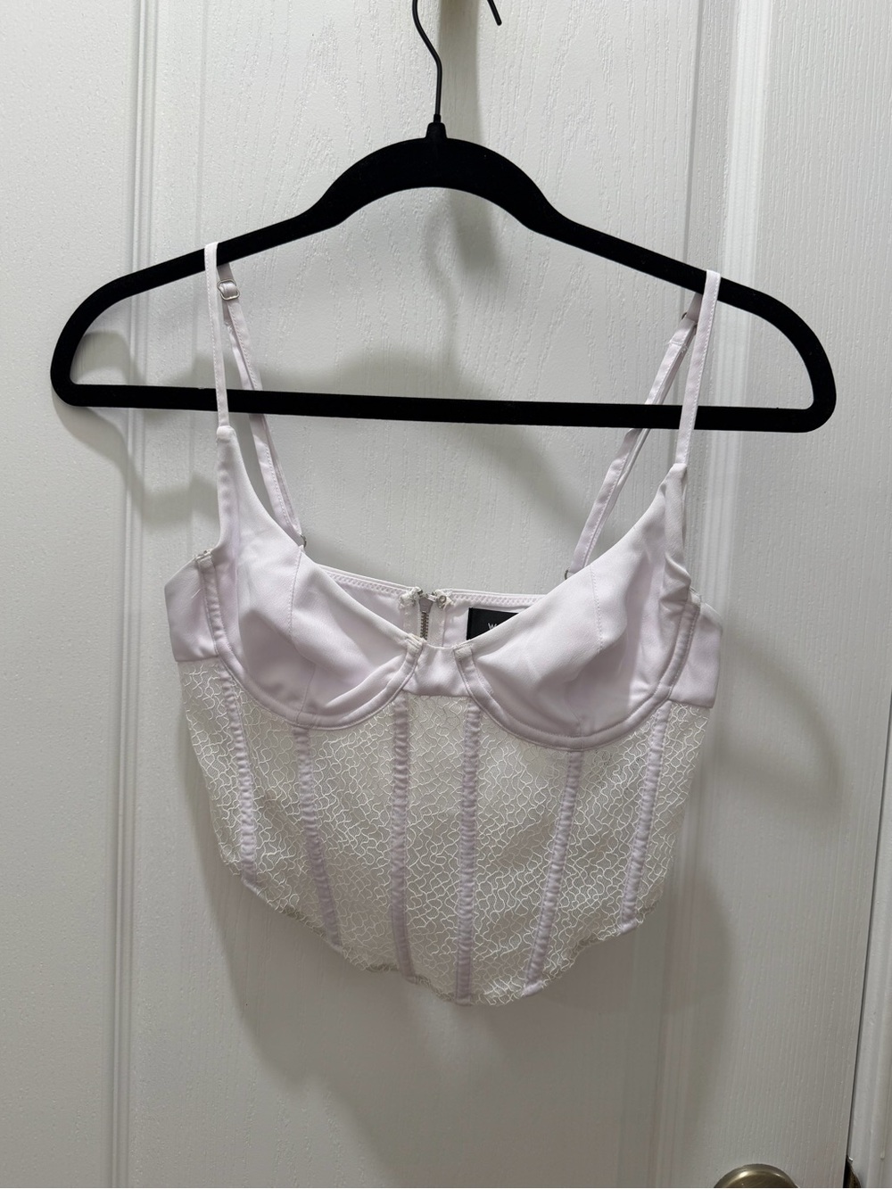 White Fox Boutique Lace Bustier Crop Top — White